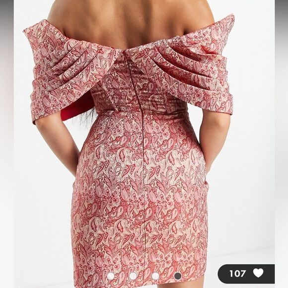 ASOS LUXE  red and gold off shoulder mini  dress size 10 - Picture 4 of 16